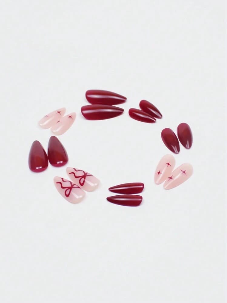 Wine Red Almond French Press-On Nails with Bow Decor - 24pcs detail photo 7 - Press-On Nails at ShopKaar
