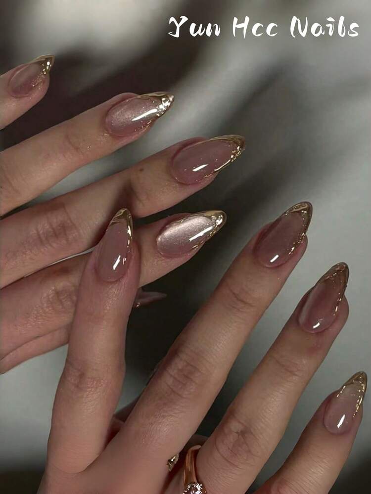 Pink Cat Eye French Almond Press-On Nails - 24pcs detail photo 2 - Press-On Nails at ShopKaar