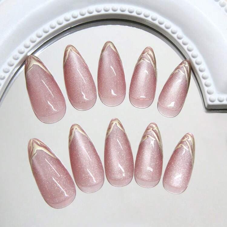 Pink Cat Eye French Almond Press-On Nails - 24pcs detail photo 3 - Press-On Nails at ShopKaar