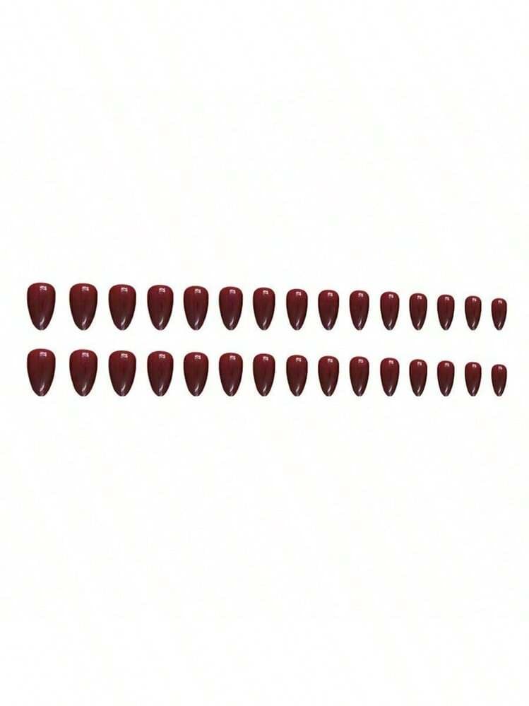 Solid Burgundy Glossy Almond Press-On Nails - 30pcs detail photo 8 - Press-On Nails at ShopKaar