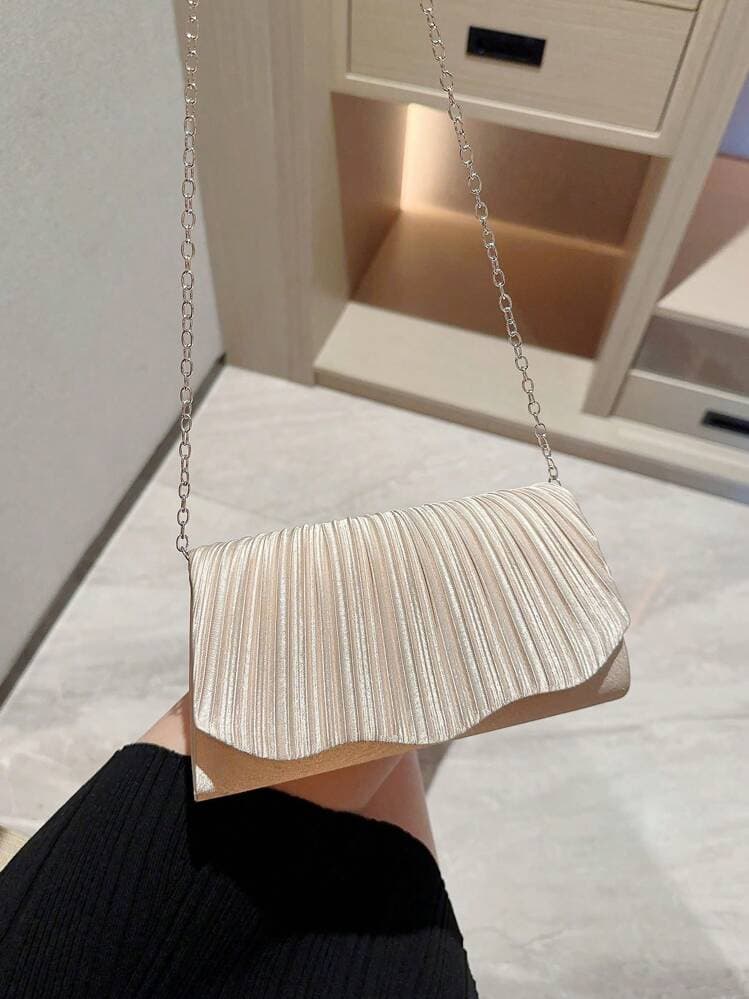Moonlit Eve Pleated Satin Evening Clutch Bag detail photo 8 - Evening Bags at ShopKaar
