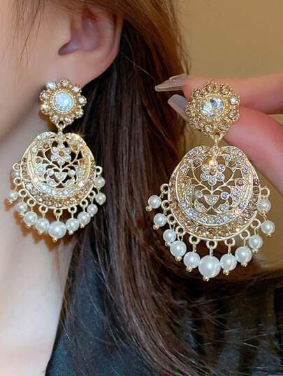 Pearl and Rhinestone Round Stud Earrings main product photo - Earrings at ShopKaar