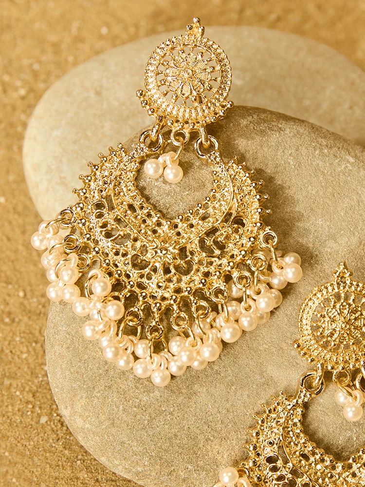 Faux Pearl Tassel Drop Earrings detail photo 6 - Earrings at ShopKaar