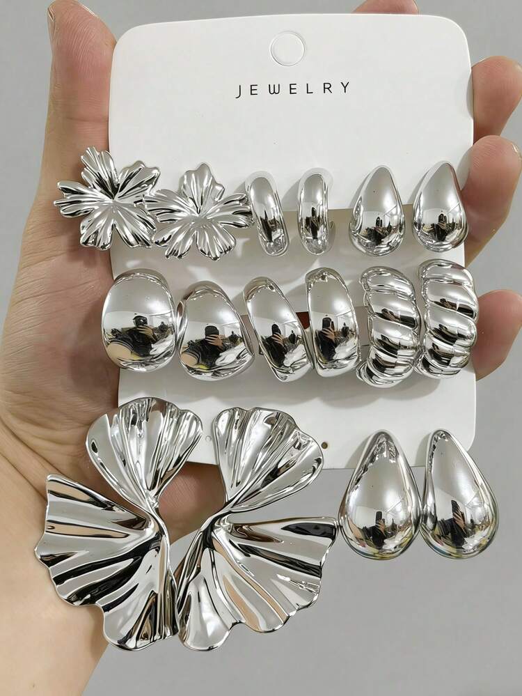 Silver Tone Fashion Earring Set detail photo 2 - Earrings at ShopKaar
