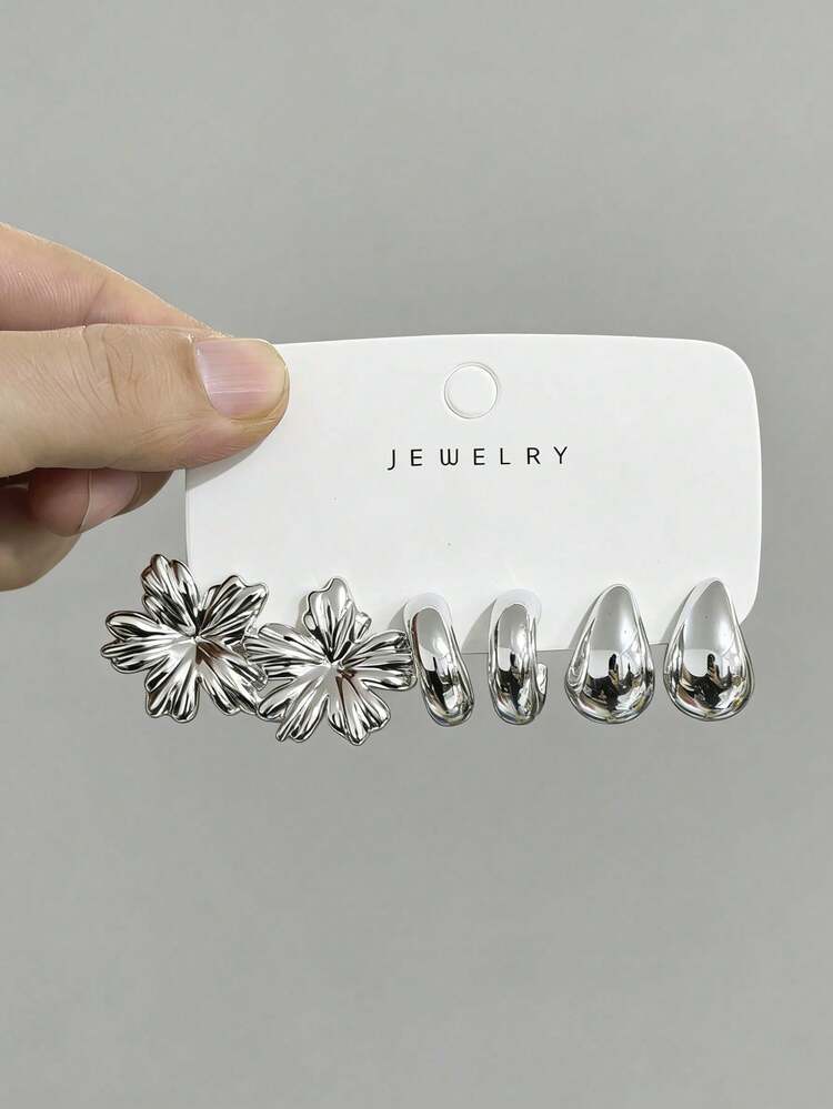Silver Tone Fashion Earring Set detail photo 7 - Earrings at ShopKaar