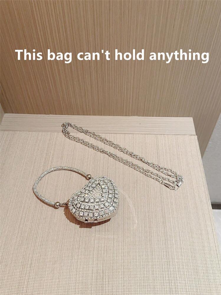 1pc Glittering Cute Mini Rhinestone Heart Shaped Clutch Bag, Luxury High-End Sparkling Tassel Rhinestone Handbag For Party/Wedding, Suitable For Valentine's Day Gift, Date, Limited Space, Party Bags, Perfect For Party, Wedding, Prom, Dinner/Banquet, Heart Purse, Perfectly Match With Valentine Day Dress, Glamorous Rhinestone Bag , Kawaii, Party Bags - view 8
