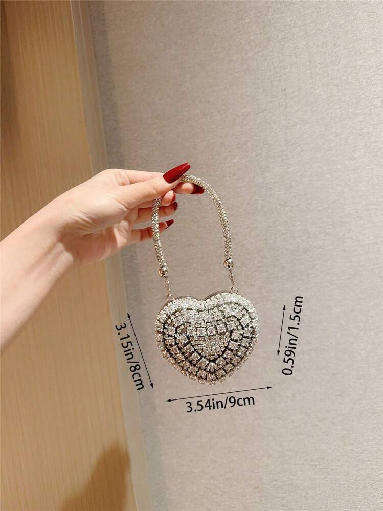 1pc Glittering Cute Mini Rhinestone Heart Shaped Clutch Bag, Luxury High-End Sparkling Tassel Rhinestone Handbag For Party/Wedding, Suitable For Valentine's Day Gift, Date, Limited Space, Party Bags, Perfect For Party, Wedding, Prom, Dinner/Banquet, Heart Purse, Perfectly Match With Valentine Day Dress, Glamorous Rhinestone Bag , Kawaii, Party Bags - view 9
