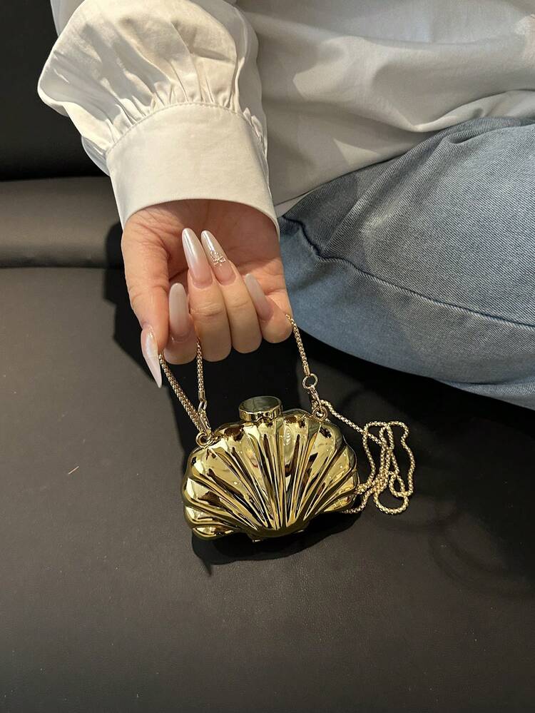 1pc Shell Shaped Decorative Bag, Mini Evening Clutch, Women's Personalized Fashion Chain Lipstick Bag Suitable For Valentine's Day, Party, Date, Shoulder Crossbody Bag, Coin Purse, Golden Earphone Case, Women Gift, Hard Case - view 6