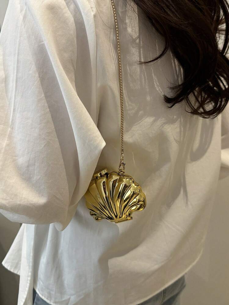 1pc Shell Shaped Decorative Bag, Mini Evening Clutch, Women's Personalized Fashion Chain Lipstick Bag Suitable For Valentine's Day, Party, Date, Shoulder Crossbody Bag, Coin Purse, Golden Earphone Case, Women Gift, Hard Case - view 7