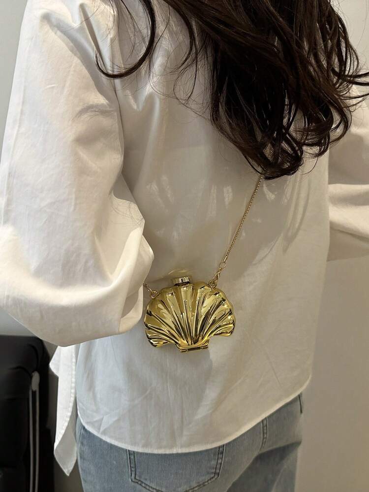 1pc Shell Shaped Decorative Bag, Mini Evening Clutch, Women's Personalized Fashion Chain Lipstick Bag Suitable For Valentine's Day, Party, Date, Shoulder Crossbody Bag, Coin Purse, Golden Earphone Case, Women Gift, Hard Case - view 8