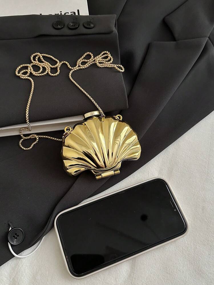 1pc Shell Shaped Decorative Bag, Mini Evening Clutch, Women's Personalized Fashion Chain Lipstick Bag Suitable For Valentine's Day, Party, Date, Shoulder Crossbody Bag, Coin Purse, Golden Earphone Case, Women Gift, Hard Case - view 9
