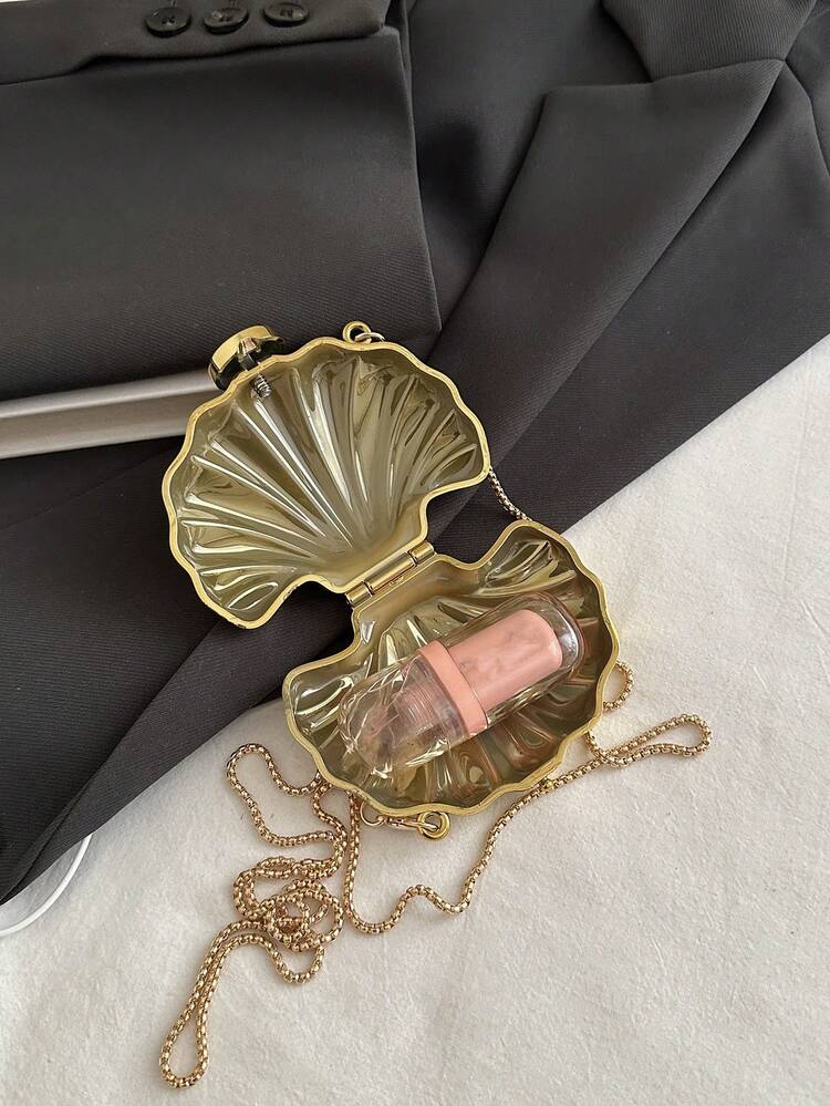 1pc Shell Shaped Decorative Bag, Mini Evening Clutch, Women's Personalized Fashion Chain Lipstick Bag Suitable For Valentine's Day, Party, Date, Shoulder Crossbody Bag, Coin Purse, Golden Earphone Case, Women Gift, Hard Case - view 12