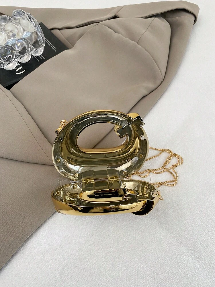 New Acrylic Mini Handbag, Fashion Clutch Purse, Personalized Crescent Moon Shaped Evening Bag With Chain Strap - view 5