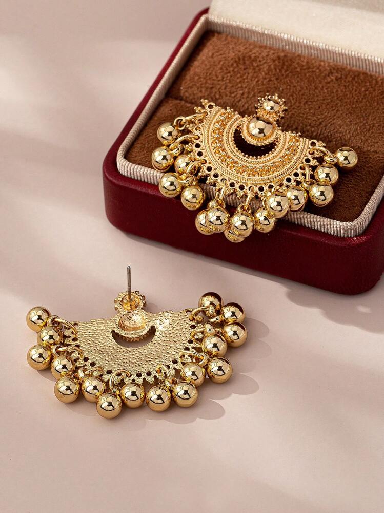 Vintage Hollow Fan-Shaped Elegant Bohemian Style Tassel Pendant Earrings (Excluding Gift Box) - view 3