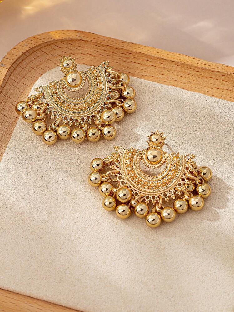 Vintage Hollow Fan-Shaped Elegant Bohemian Style Tassel Pendant Earrings (Excluding Gift Box) - view 5
