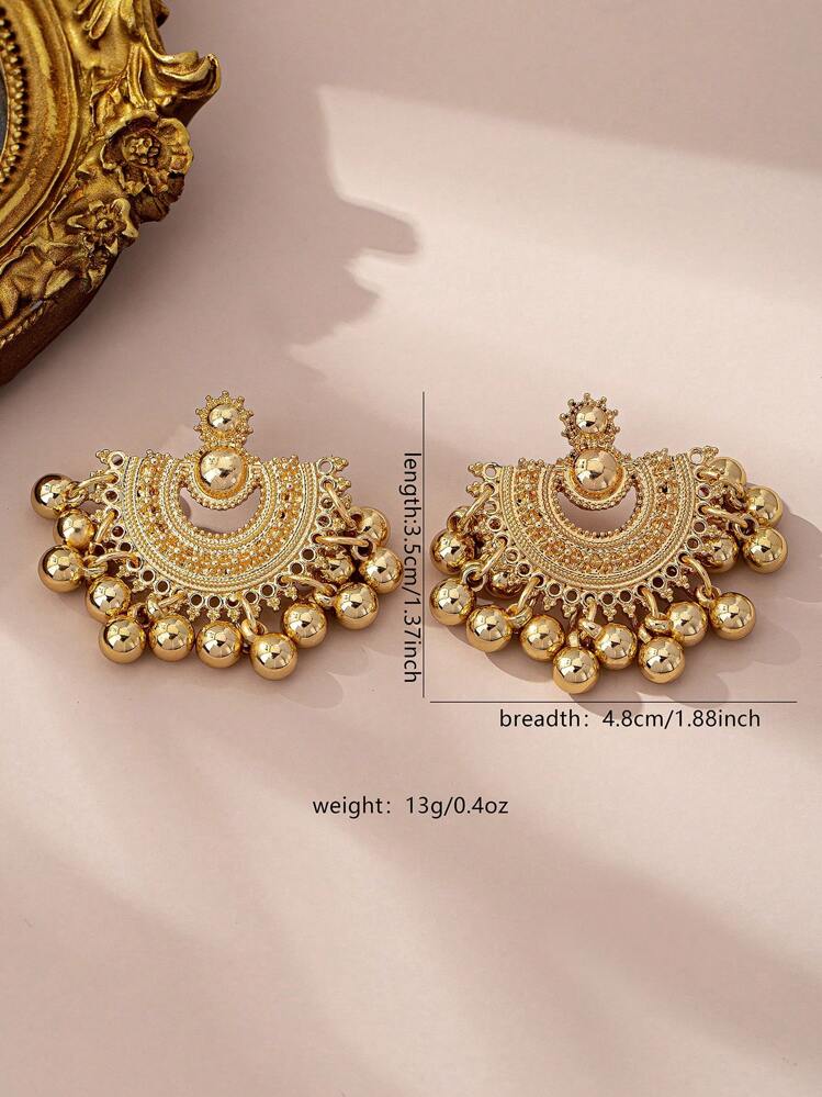 Vintage Hollow Fan-Shaped Elegant Bohemian Style Tassel Pendant Earrings (Excluding Gift Box) - view 7