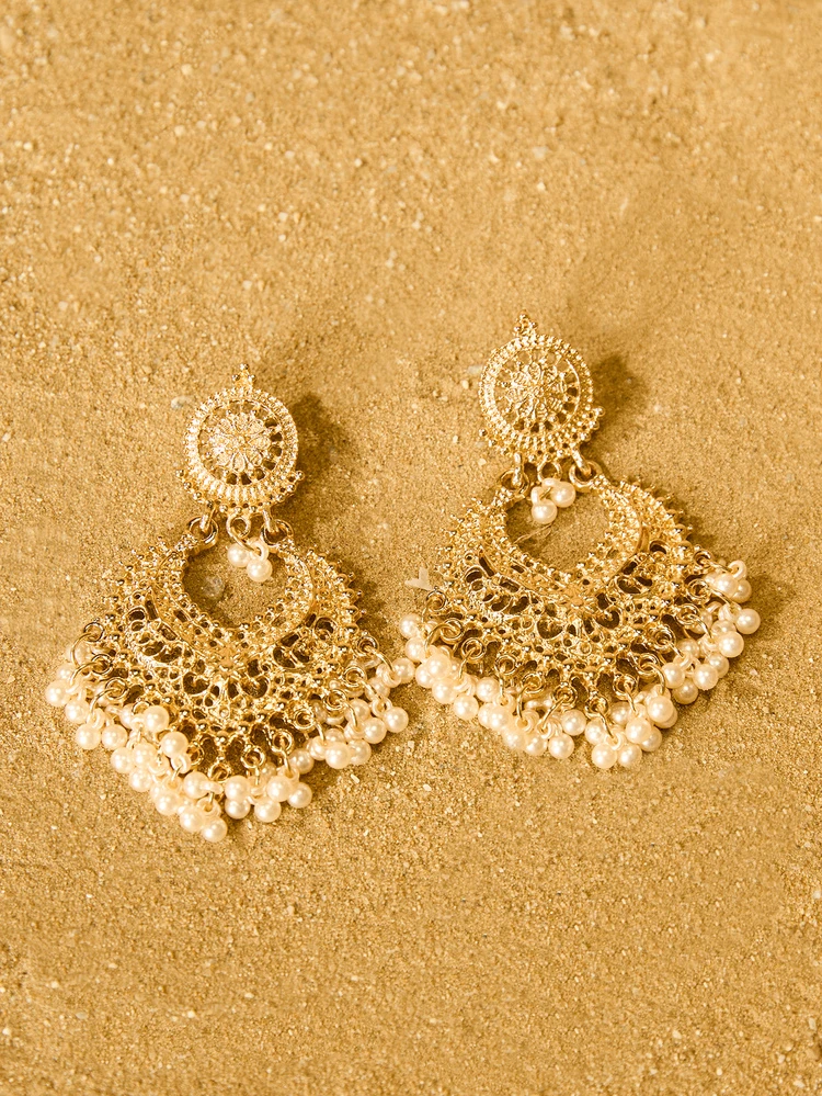 Tropiscape 1pair Glamorous Zinc Alloy Faux Pearl Drop Earrings Tassel Drop Earrings For Women For Daily Decoration Gifts Cottagecore,SummerOutfit - view 4