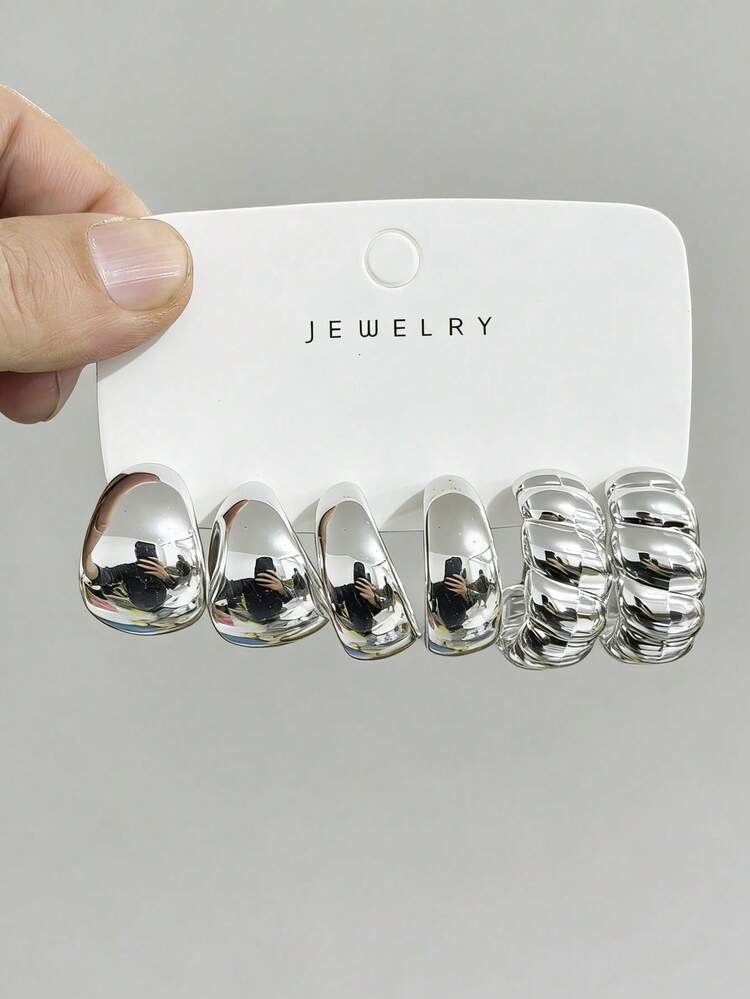4/6/16pcs Silver Tone Fashion Earring Set For Women, Includes Left & Right Ear Flowers, Five-Leaf Flowers, Teardrop, Heart, Small C-Shape Designs, Stylish & Elegant, Suitable For Daily Wear, Gatherings, Parties. Great Gift For Girlfriends, Mothers. - view 8