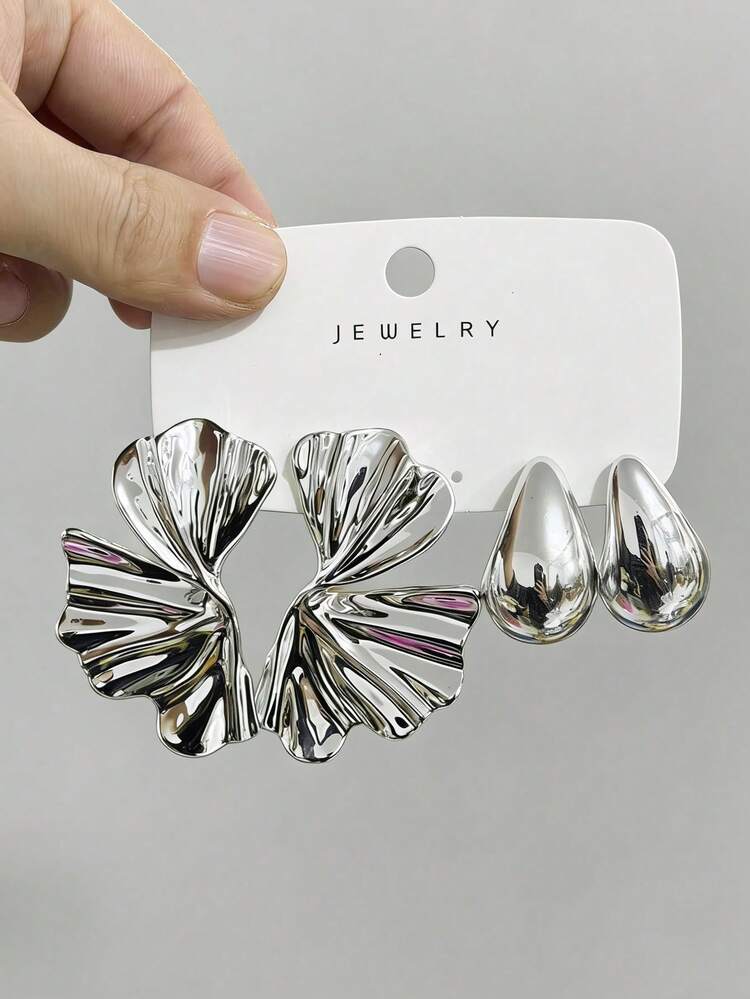 4/6/16pcs Silver Tone Fashion Earring Set For Women, Includes Left & Right Ear Flowers, Five-Leaf Flowers, Teardrop, Heart, Small C-Shape Designs, Stylish & Elegant, Suitable For Daily Wear, Gatherings, Parties. Great Gift For Girlfriends, Mothers. - view 10
